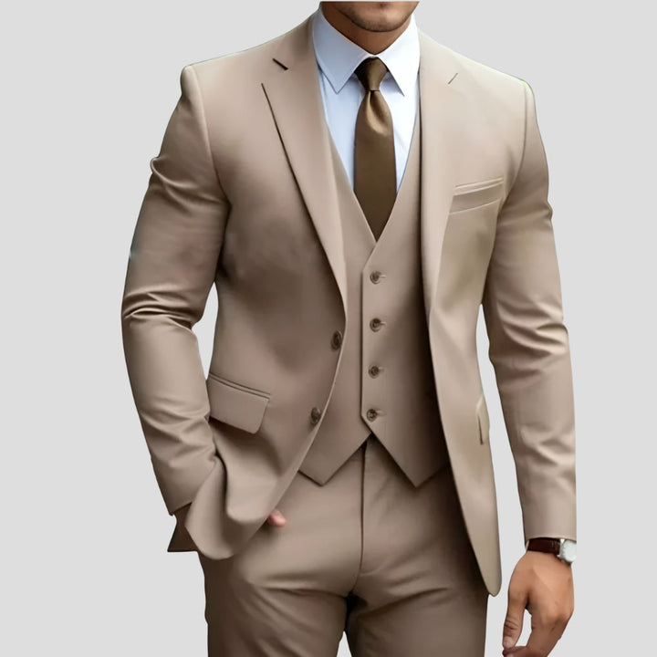 Heren Slim-Fit Driedelig Pak in bruin, Elegante Formele Snit