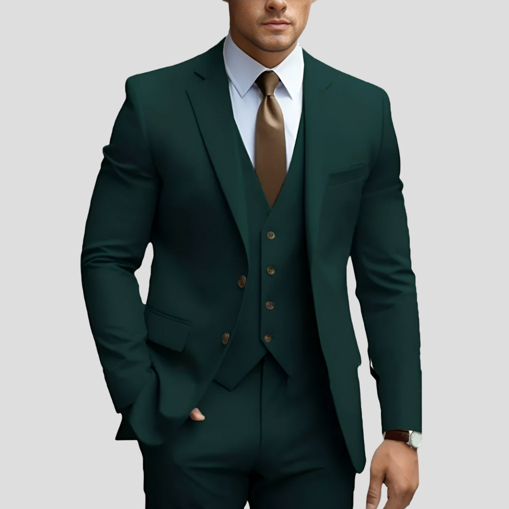 Heren Slim-Fit Driedelig Pak in donkergroen, Elegante Formele Snit