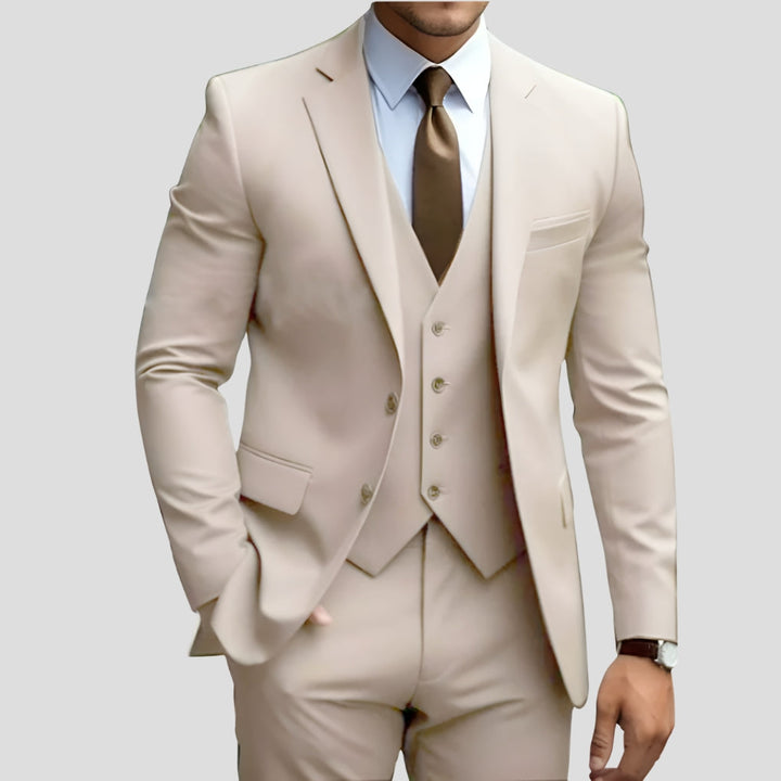 Heren Slim-Fit Driedelig Pak in kaki, Elegante Formele Snit