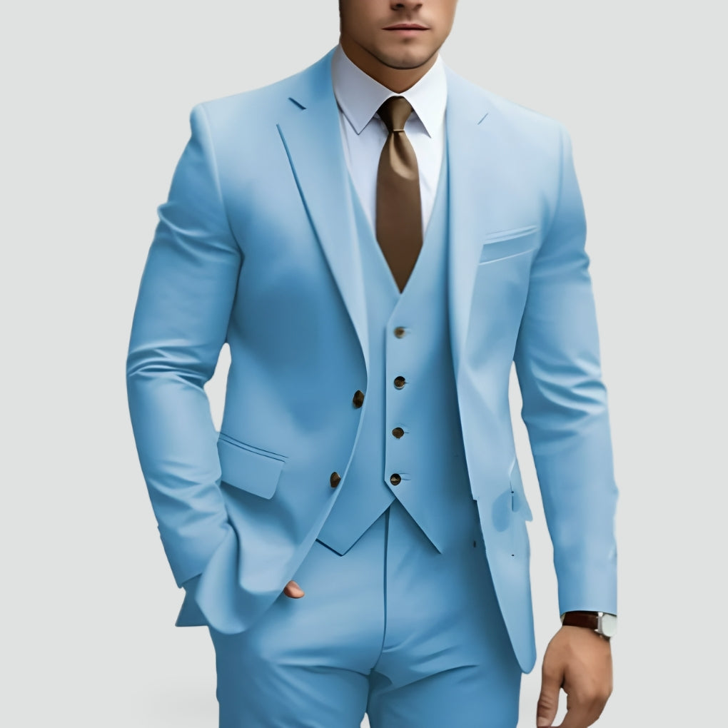 Heren Slim-Fit Driedelig Pak in lichtblauw, Elegante Formele Snit