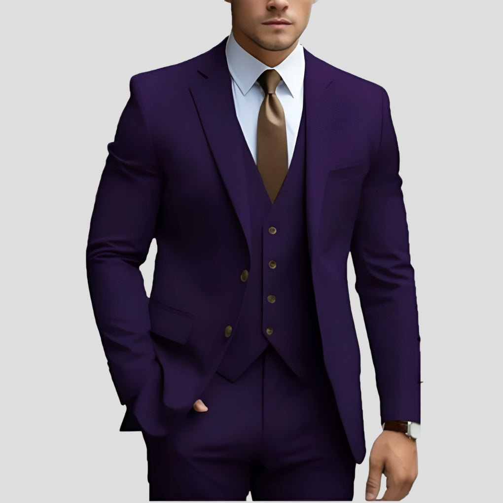 Heren Slim-Fit Driedelig Pak in paars, Elegante Formele Snit