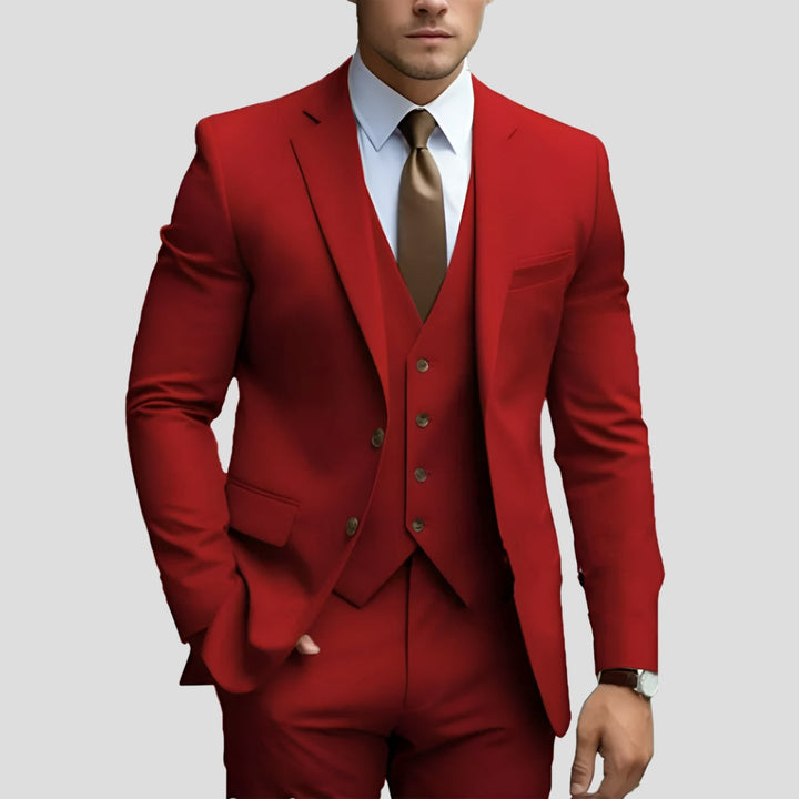 Heren Slim-Fit Driedelig Pak in rood, Elegante Formele Snit