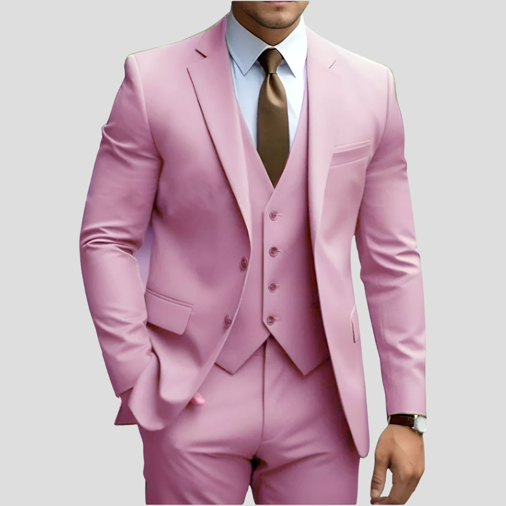 Heren Slim-Fit Driedelig Pak in roze, Elegante Formele Snit
