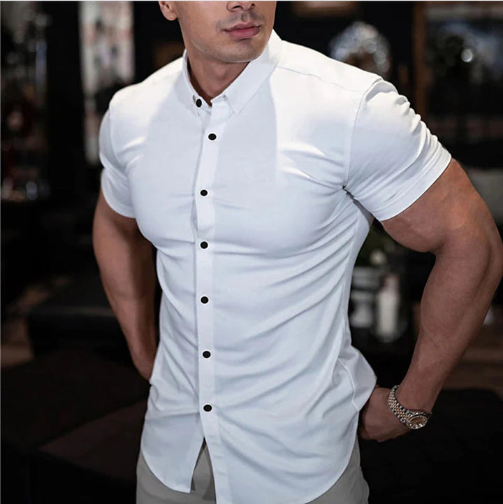 Heren Slim Fit Korte Mouw Overhemd - Klassiek Elegant - Wit