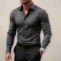 Heren Slim Fit Overhemd - Lange Mouwen - Donkergrijs