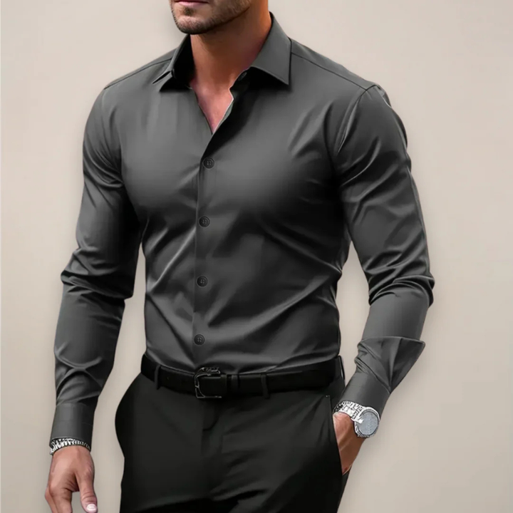Heren Slim Fit Overhemd - Lange Mouwen - Donkergrijs