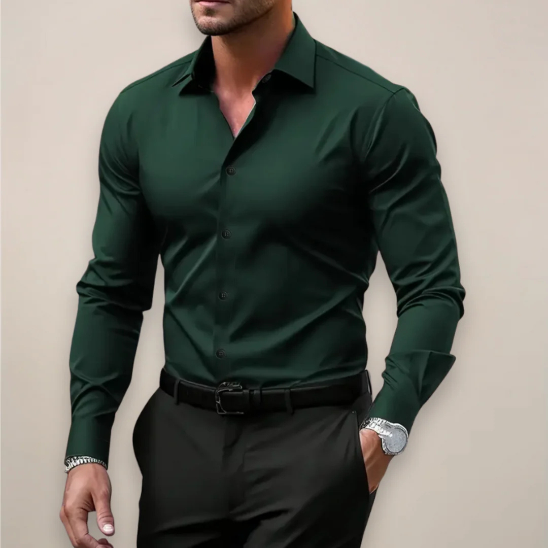 Heren Slim Fit Overhemd - Lange Mouwen - Donkergroen
