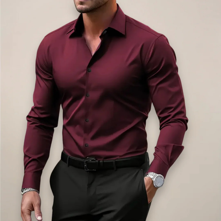Heren Slim Fit Overhemd - Lange Mouwen - Wijnrood