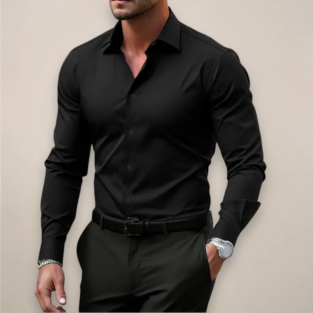 Heren Slim Fit Overhemd - Lange Mouwen - Zwart