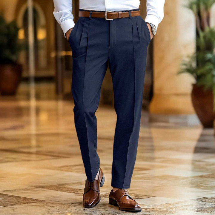 Heren Slim Fit Zakelijke Broek - Klassiek Design - Blauw