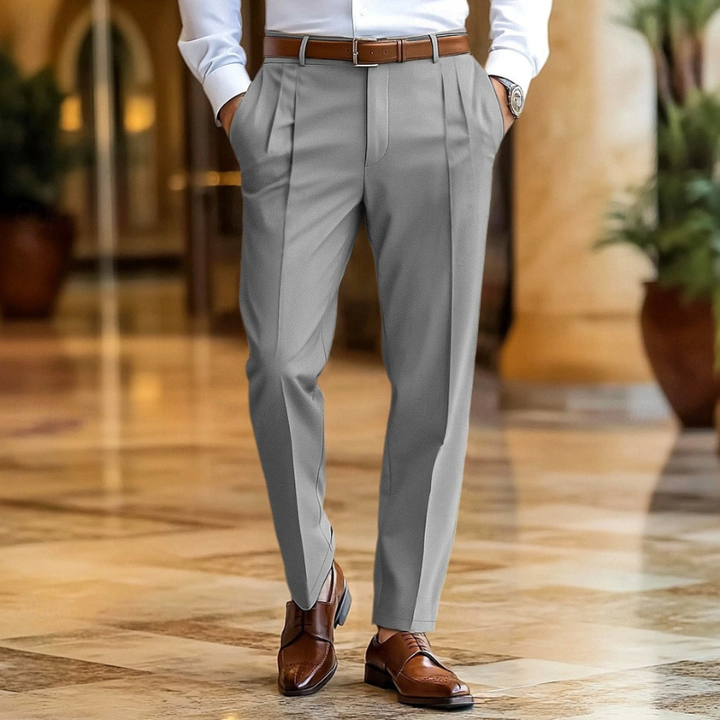 Heren Slim Fit Zakelijke Broek - Klassiek Design - Grijs