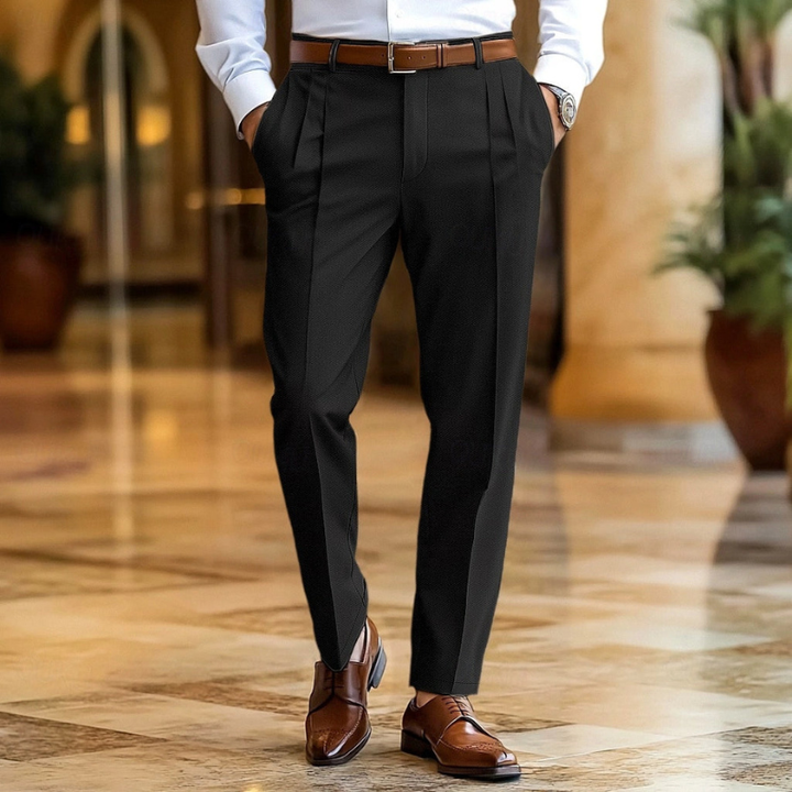 Heren Slim Fit Zakelijke Broek - Klassiek Design - Zwart