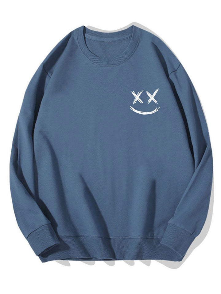 Heren Smiley Print Sweatshirt in marineblauw, Relaxed Fit Crew Neck