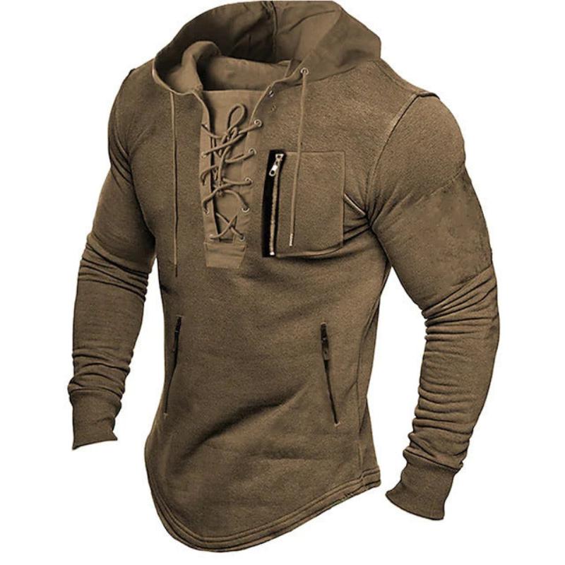 Heren Sportieve Hoodie met Vetersluiting - Casual - Bruin