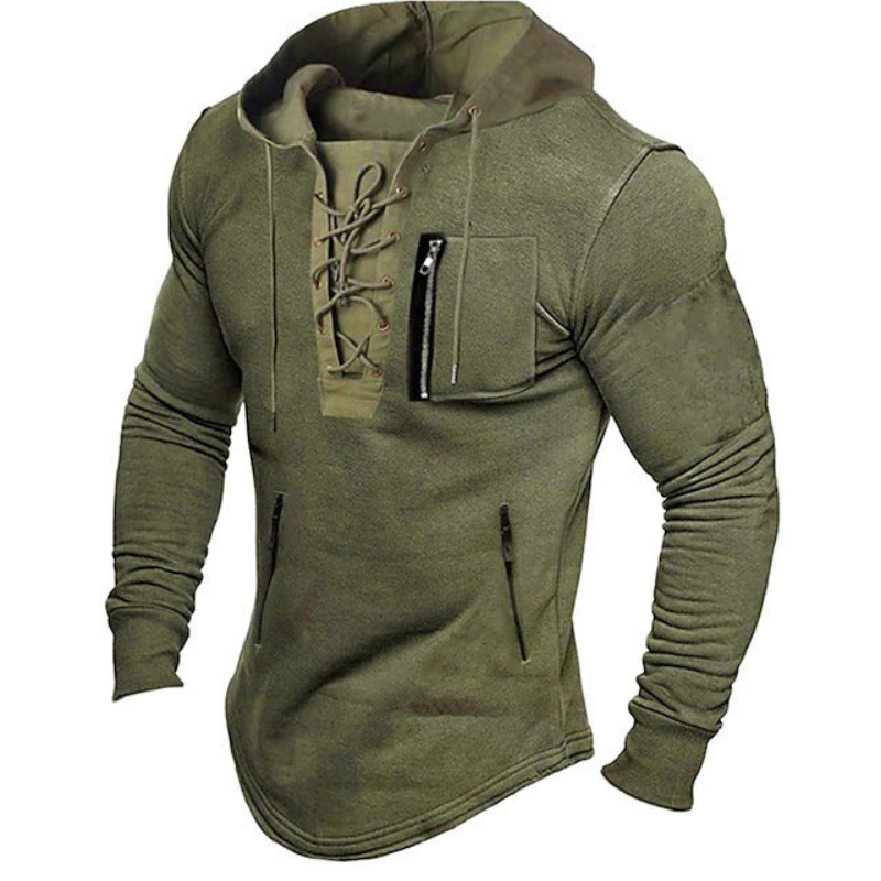 Heren Sportieve Hoodie met Vetersluiting - Casual - Groen