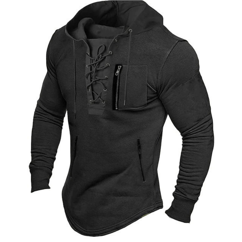 Heren Sportieve Hoodie met Vetersluiting - Casual - Zwart