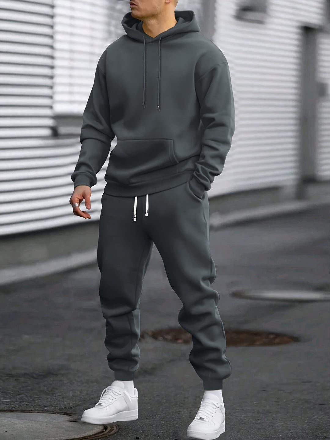 Heren Sportset Hoodie & Joggingbroek - Comfortabel & Ademend - Donkergrijs