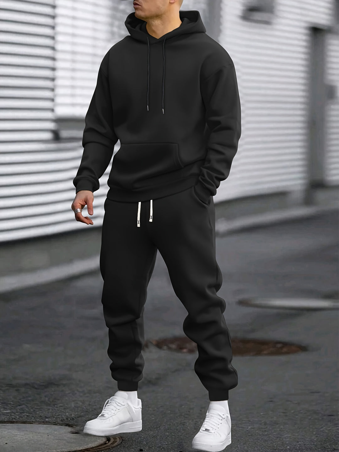 Heren Sportset Hoodie & Joggingbroek - Comfortabel & Ademend - Zwart