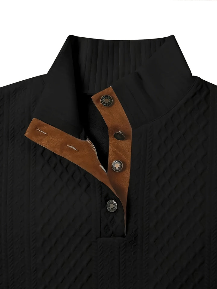Heren Stand Collar Button Henley Sweater - Klassiek Comfort