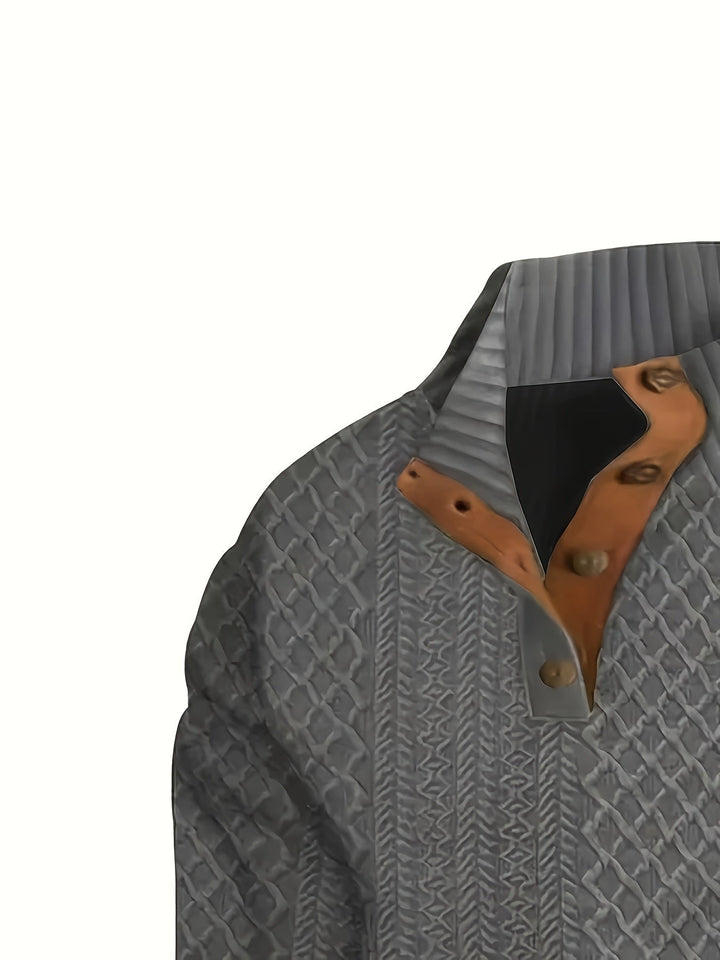 Heren Stand Collar Button Henley Sweater - Klassiek Comfort