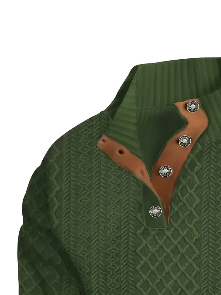 Heren Stand Collar Button Henley Sweater - Klassiek Comfort