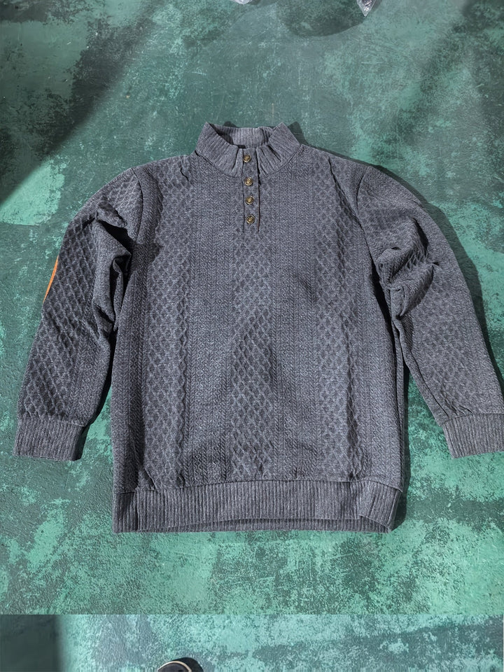 Heren Stand Collar Button Henley Sweater - Klassiek Comfort