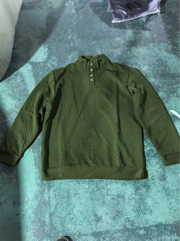 Heren Stand Collar Button Henley Sweater - Klassiek Comfort