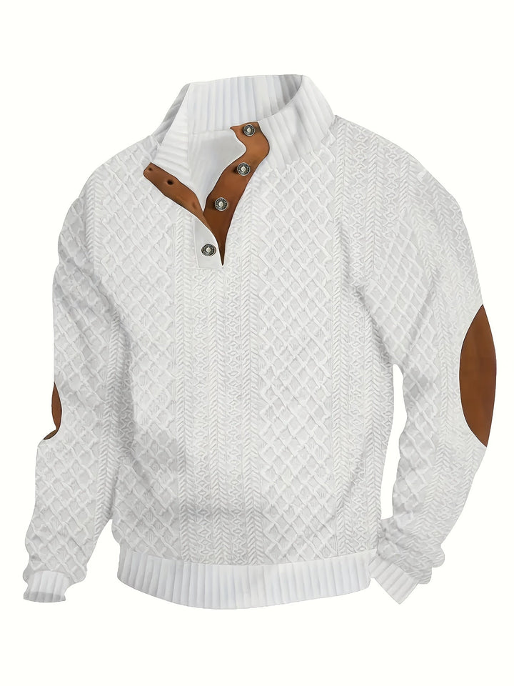 Heren Stand Collar Button Henley Sweater - Klassiek Comfort
