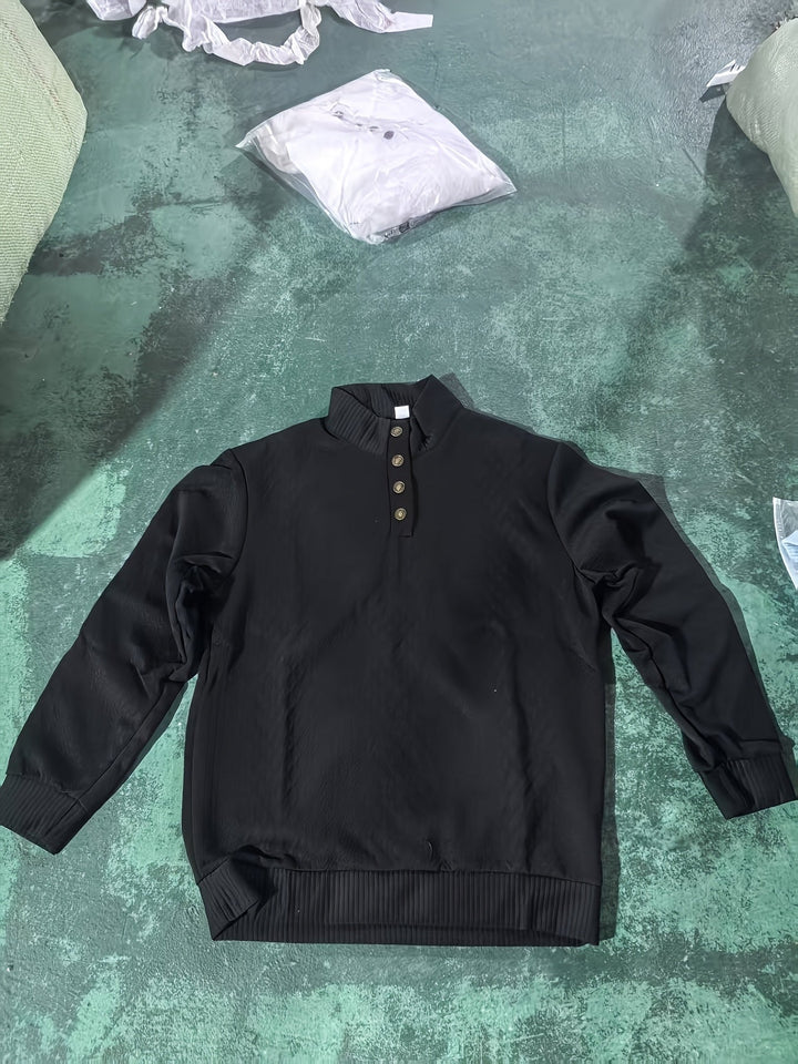 Heren Stand Collar Button Henley Sweater - Klassiek Comfort