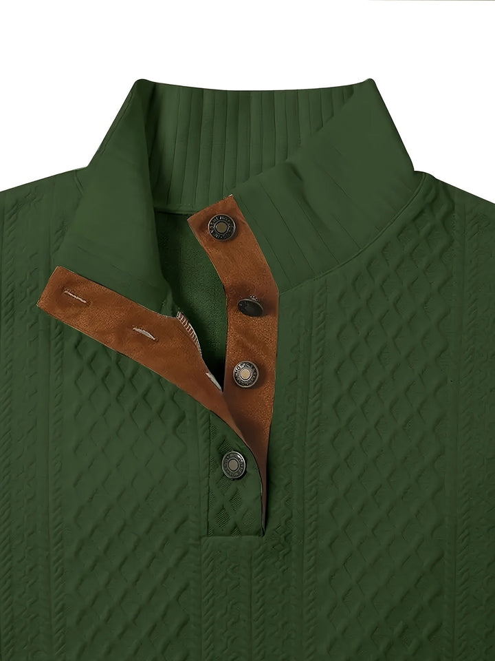 Heren Stand Collar Button Henley Sweater - Klassiek Comfort