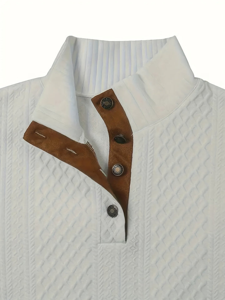 Heren Stand Collar Button Henley Sweater - Klassiek Comfort