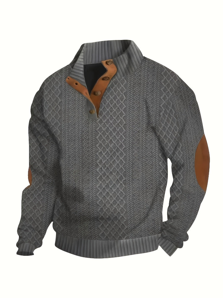 Heren Stand Collar Button Henley Sweater - Klassiek Comfort