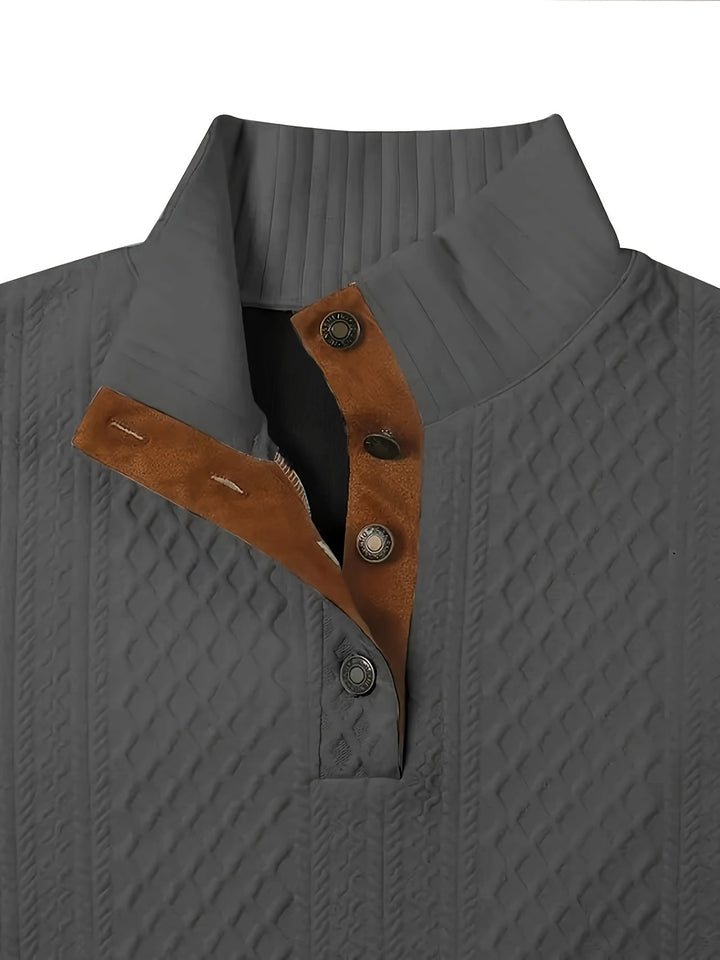 Heren Stand Collar Button Henley Sweater - Klassiek Comfort