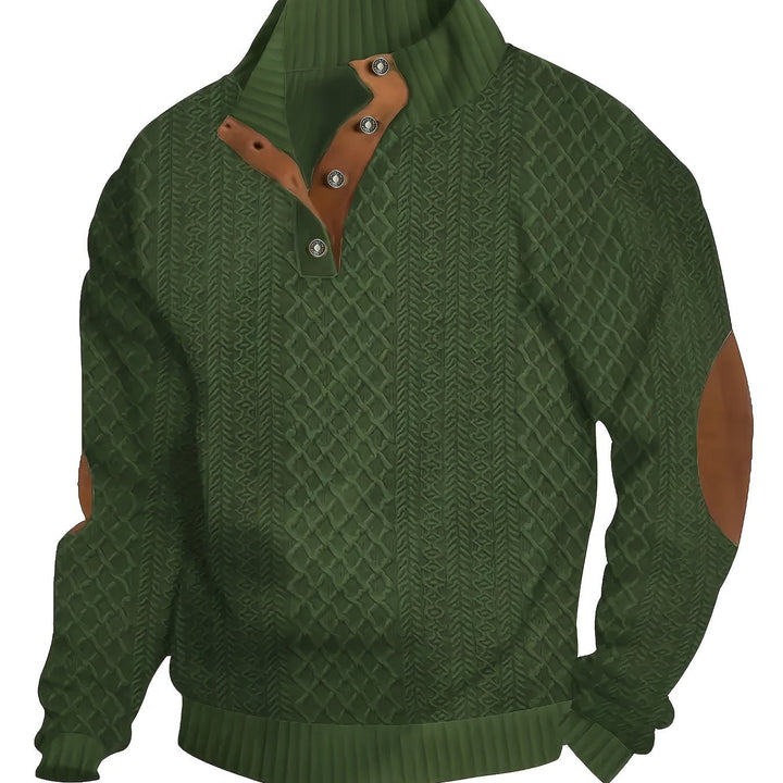 Heren Stand Collar Button Henley Sweater in varenblauw, Klassiek Comfort