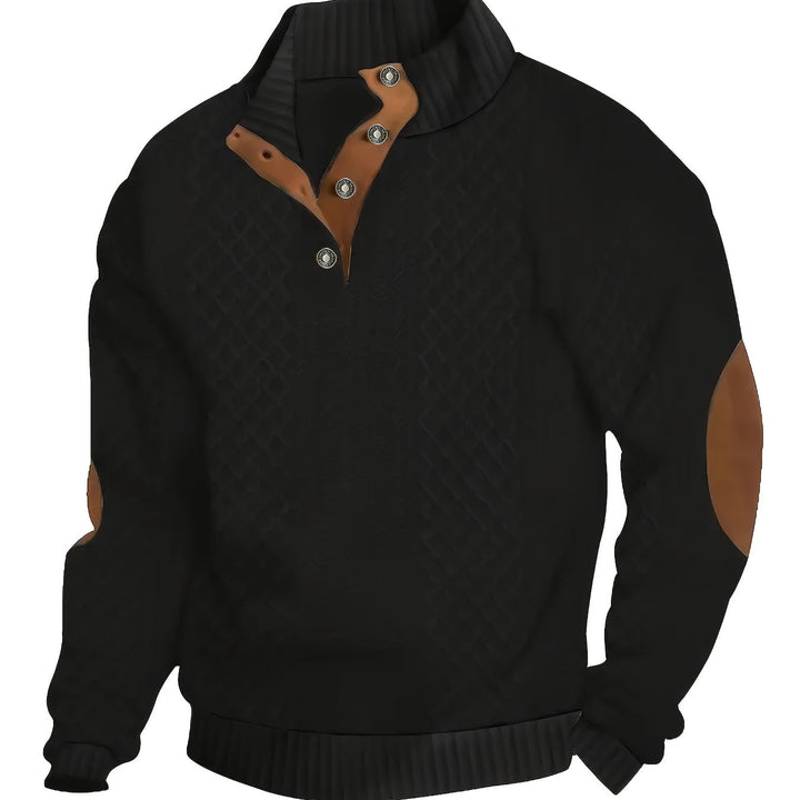Heren Stand Collar Button Henley Sweater in zwart, Klassiek Comfort