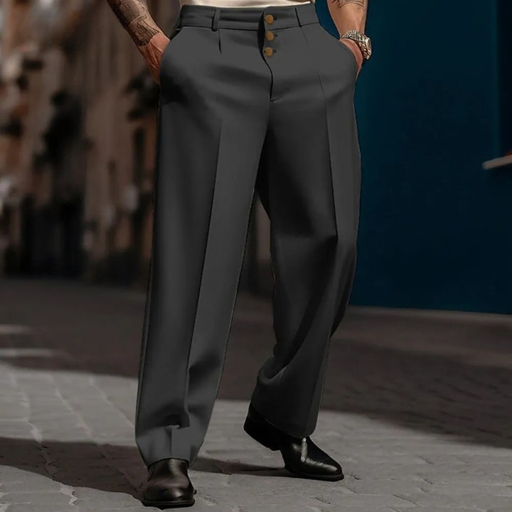 Heren Straight Fit Broek - Zakelijk en Comfortabel - Zwart