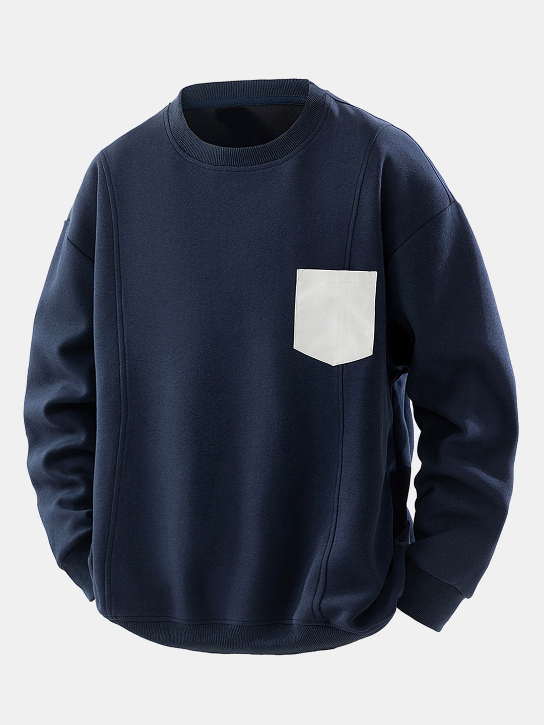 Heren Sweatshirt met Contrasterende Borstzak in marineblauw, Relaxed Fit