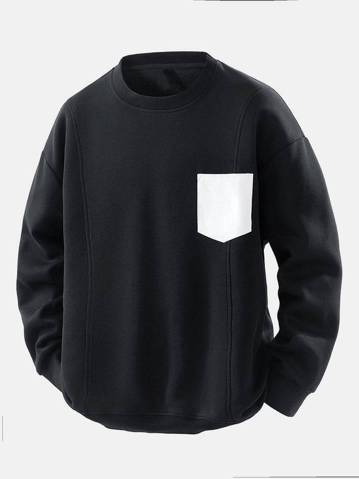 Heren Sweatshirt met Contrasterende Borstzak in zwart, Relaxed Fit