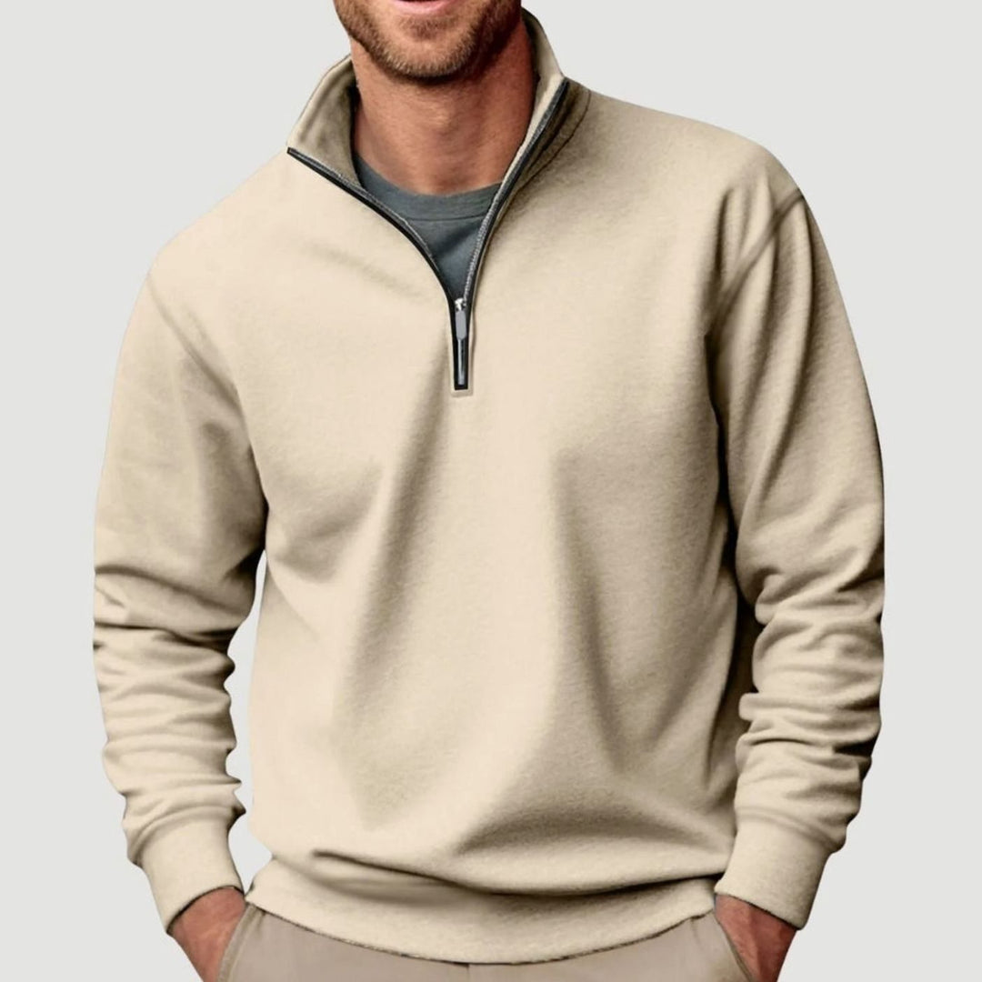 Heren Sweatshirt met Kraag en Rits in beige, Casual Comfort