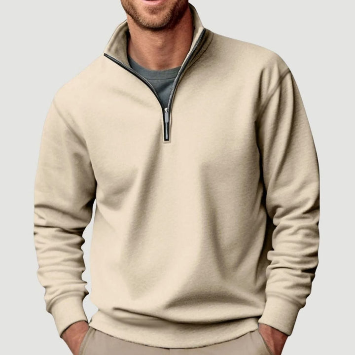 Heren Sweatshirt met Kraag en Rits in beige, Casual Comfort