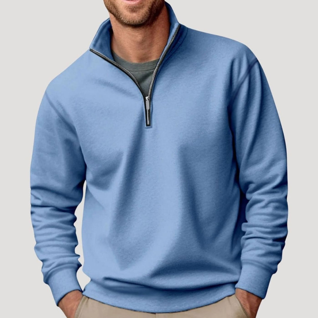 Heren Sweatshirt met Kraag en Rits in blauw, Casual Comfort