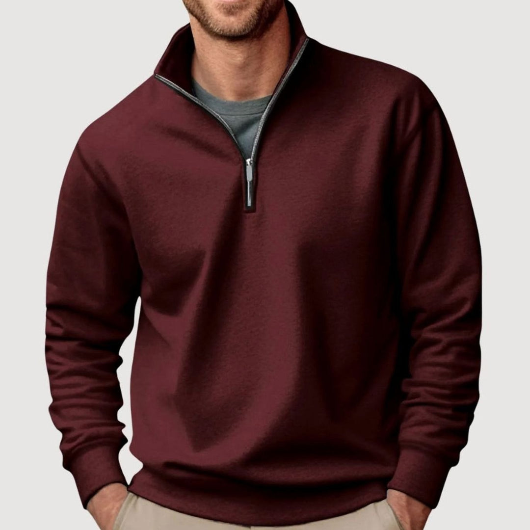 Heren Sweatshirt met Kraag en Rits in bruin, Casual Comfort
