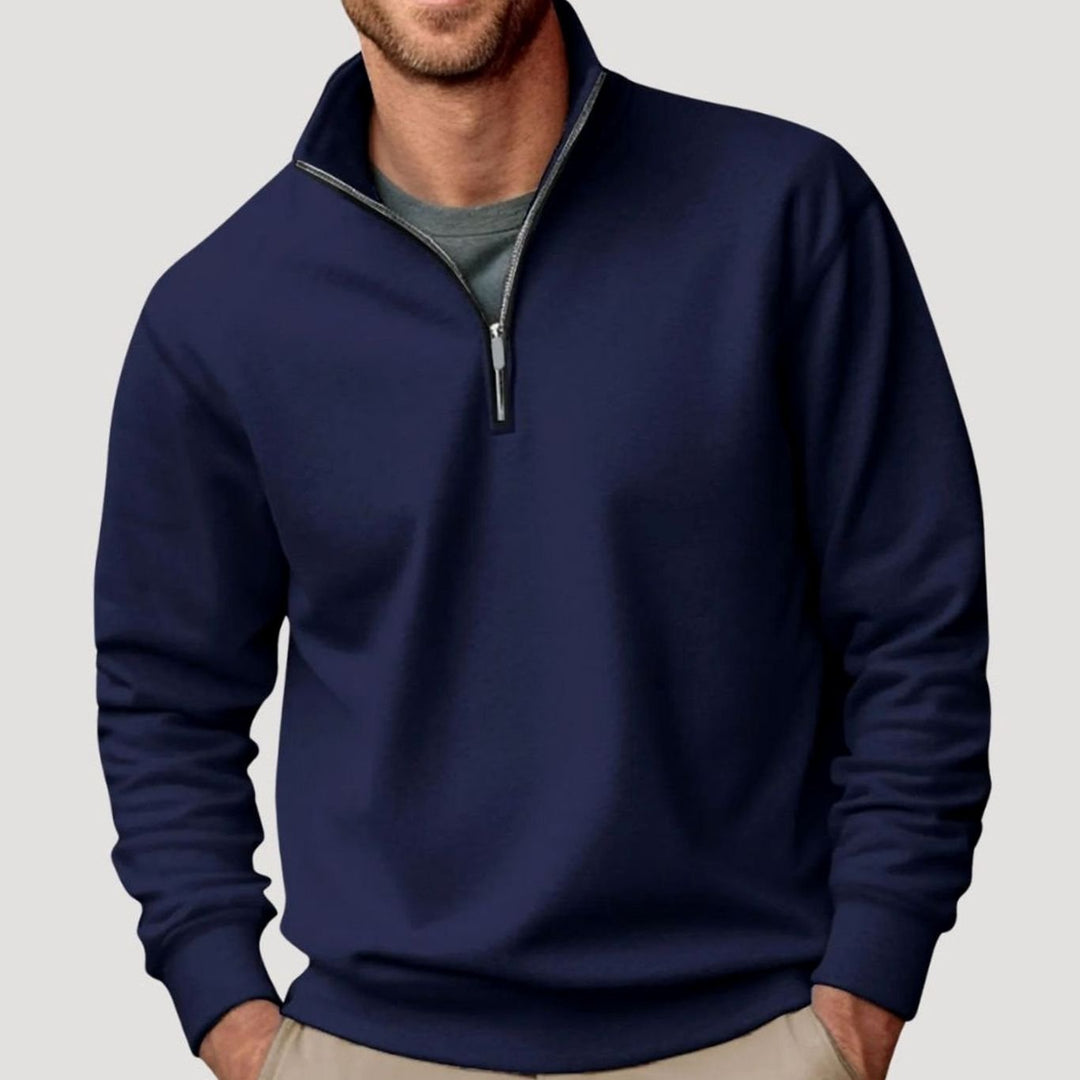 Heren Sweatshirt met Kraag en Rits in marineblauw, Casual Comfort