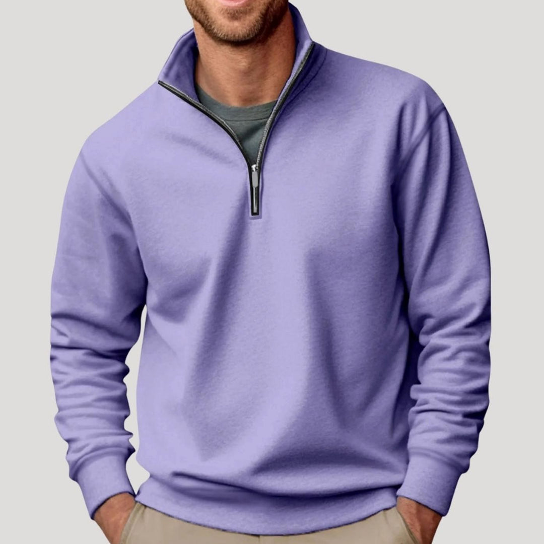 Heren Sweatshirt met Kraag en Rits in paars, Casual Comfort