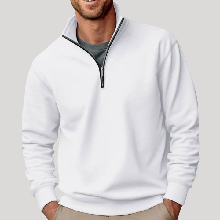Heren Sweatshirt met Kraag en Rits in wit, Casual Comfort