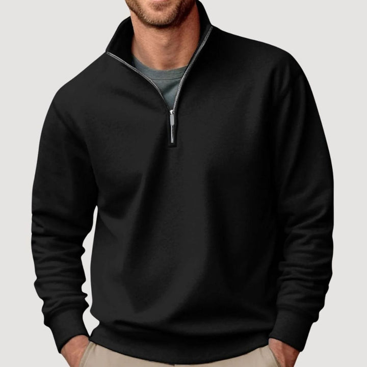 Heren Sweatshirt met Kraag en Rits in zwart, Casual Comfort