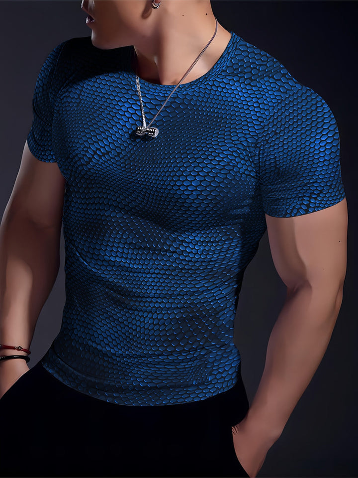Heren T-shirt 3D Geometrisch Patroon - Stretch Sporttop - Blauw