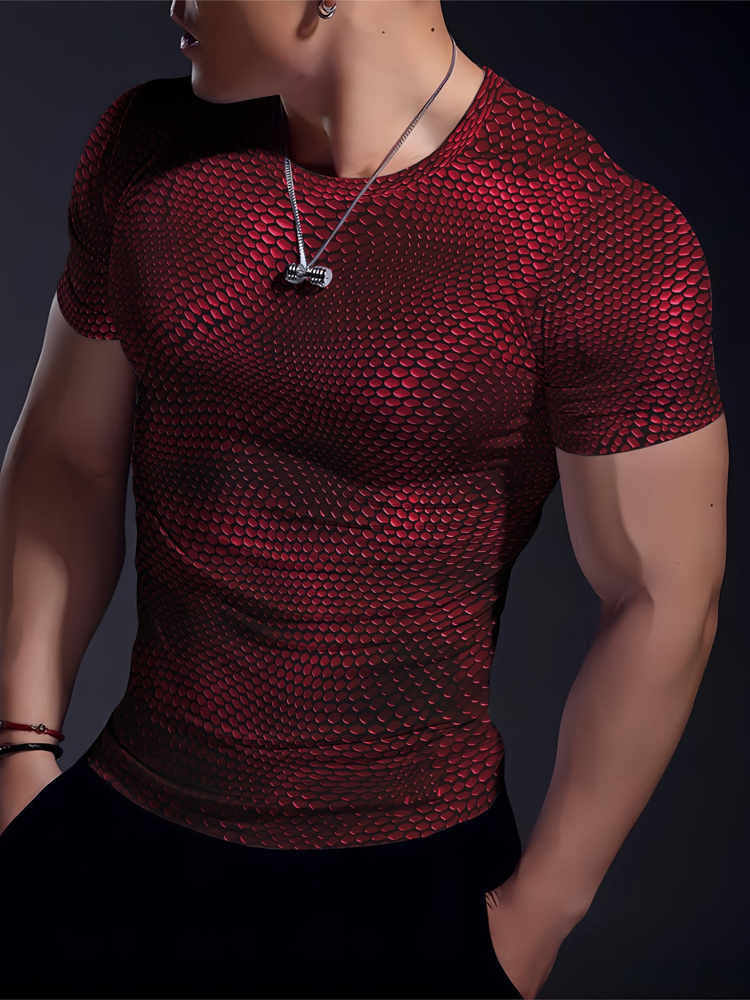Heren T-shirt 3D Geometrisch Patroon - Stretch Sporttop - Rood