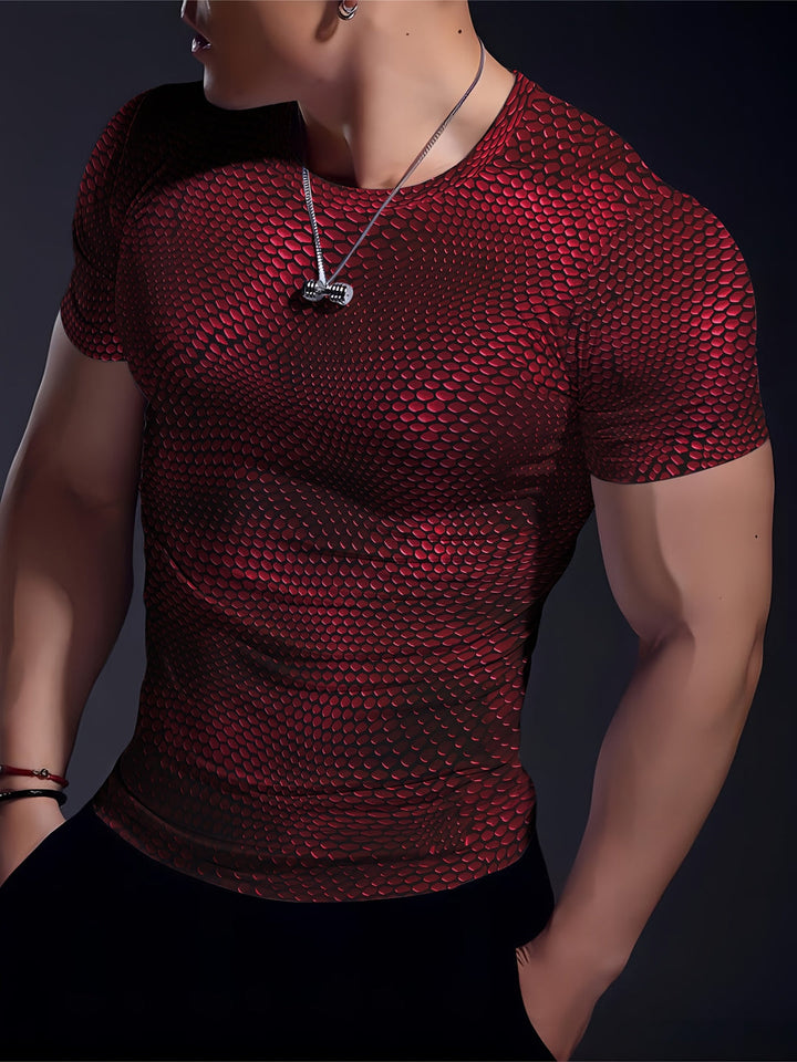 Heren T-shirt 3D Geometrisch Patroon - Stretch Sporttop - Rood