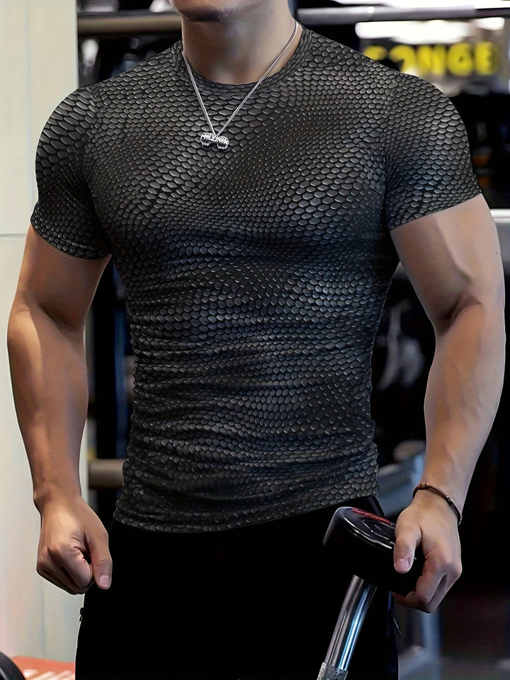 Heren T-shirt 3D Geometrisch Patroon - Stretch Sporttop